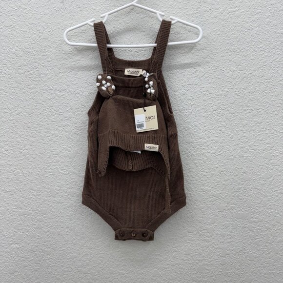 Mar Mar Copenhagen Rova Fallow Deer Brown Knit Romper Hat Set Infant 1 Year NEW - Picture 1 of 5